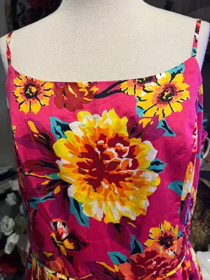 Isaac Mizrahi for Target bold floral pink spaghetti strap sundress size 14 thumbnail 3
