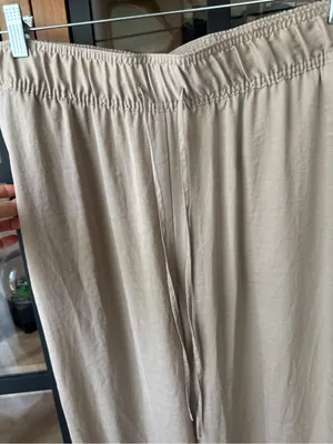 H&M satin pants high rise elastic waistband adjustable drawstring beige wide thumbnail 6