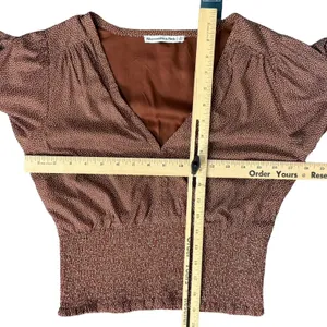 Abercrombie & Fitch Brown Polka Dot Tie Sleeve Smocked Waist Top size S NEW Tags thumbnail 5