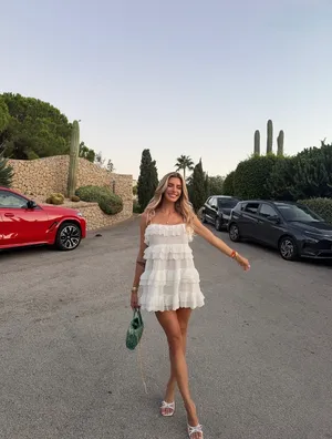Zara White Ruffled Tie-Shoulder Bohemian Lace Trim Mini Dress thumbnail 3
