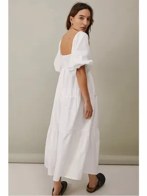 NWT Faithfull The Brand Kiona White Midi Dress Tiered Poplin Womens Size 4 / S thumbnail 2