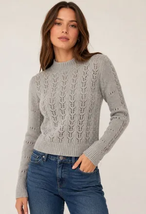 English Factory Pointelle Knit Sweater Heather Gray Mock‎ Neck Wool Blend S NWT thumbnail 1