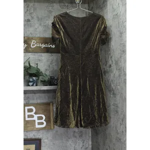 NWT Tommy Hilfiger Ruched Velvet Puff Sleeve Fit Flare Dress Bronze / Black 4 thumbnail 5