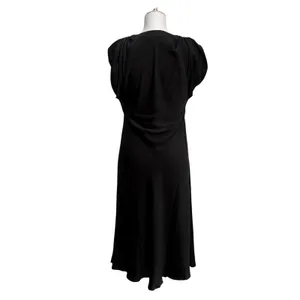 Zara Woman 100% Silk‎ Midi Dress Large Blank V-Neck Rouch Sleeve Slip Classy LBD thumbnail 5