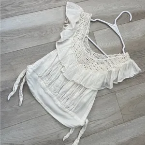 Free People Top crochet yoke crop womens White xsmall boho cottagecore festival thumbnail 1