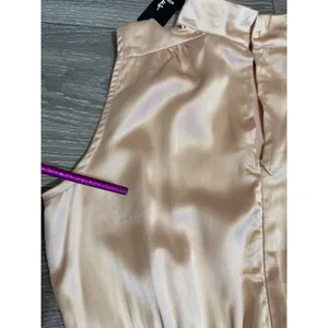 Lulus Maxi Dress S Champagne Satin Mock Neck Sleeveless Side Slit Rose Gold Prom thumbnail 13