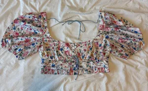 For Love & Lemons Juliet Floral Puff Shoulder Top thumbnail 1