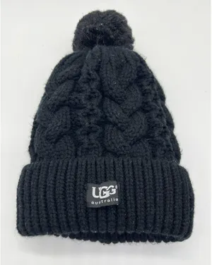 UGG Australia Hat Beanie Womens One Size Black Cable Knit Pom Lined Winter thumbnail 1