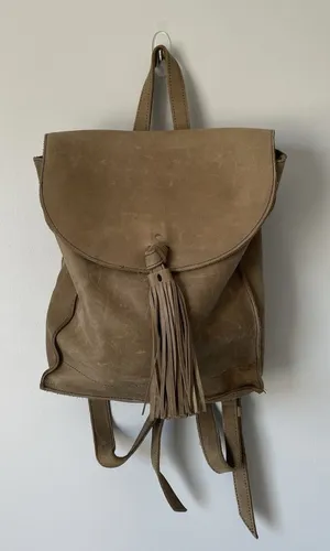 Raven + Lily Emerson Leather Backpack Purse Tassel Fold-Over Closure Brown OS thumbnail 1