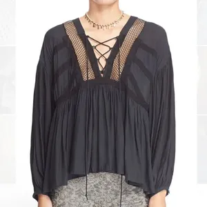 Free People 'Don't Let Go' Peasant Top black Goth fishnet vampire corset size S thumbnail 2