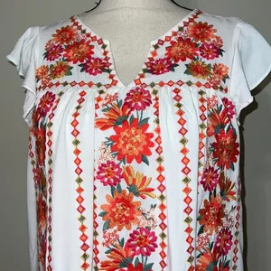 ANDREE by Unit womens SM Ivory White Embroidered dress vneck short sleeve lined thumbnail 6