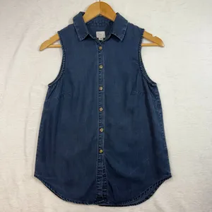 A New‎ Day XS Denim Sleeveless Buttoned Top Casual Boho Resort Capsule Spring thumbnail 3