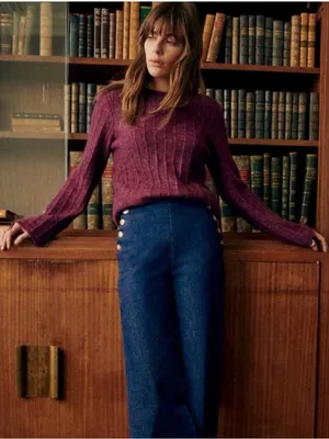 Sezane Joyce Jumper Sweater Merino Wool Mohair Gold Buttons in Grape Purple XS thumbnail 12