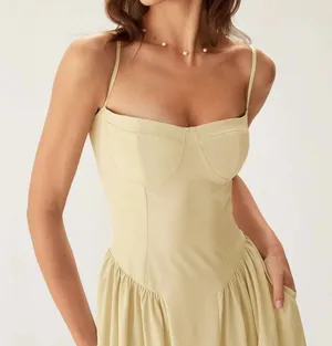 Rihoas Yellow Square Neck Pocket Slip Midi Dress thumbnail 2