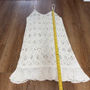 Aerie Crochet Knit Midi Dress Boho Ruffle Hem Beach Coverup Cream Festival sz M‎ thumbnail 5