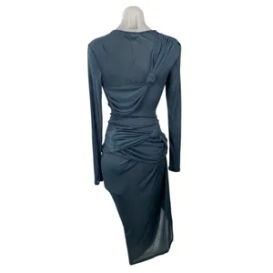 NEW Zara Asymmetric Knot Women's Drape Ruched Long Sleeve Midi Bodycon Dress XS thumbnail 4