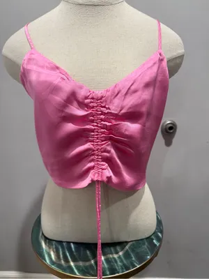 aerie Pink Satin Drawstring Cami thumbnail 3