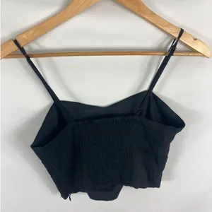 Jason Wu Cutout Front Black Linen Blend Crop Top Size Small thumbnail 2