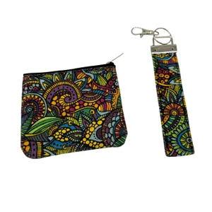 Psychedelic‎ Zentangle Paisley Small Coin Purse Wristlet Key Ring Set Multicolor thumbnail 7