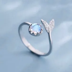925 Silver Plated Adjustable Moonstone Fishtail Ring for Women thumbnail 1