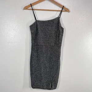 Lulus Metallic Bodycon Mini Dress Small Black Silver Glitter‎ Sparkle Party NYE thumbnail 3