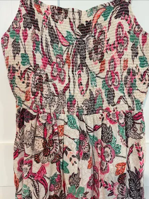 Old Navy Floral Smocked Maxi Dress - White with Pink & Teal- pockets! thumbnail 2