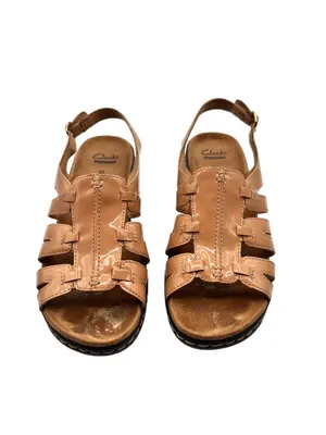 Clarks Size 8 Tan Leather Sandals Adjustable Strap Cushioned Insoles thumbnail 6