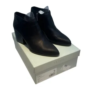 1.STATE Jelin Black Waxy Leather Studded Block Heel‎ Ankle Booties JELIN 9M thumbnail 2