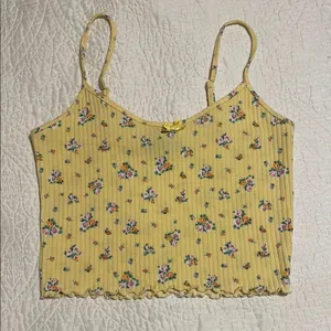 Yellow Floral Spaghetti Strap Tank Top with Bow thumbnail 1