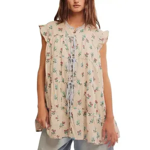 Free People Bohemian Prairie Sundown Mini Dress Tunic Top Ivory Combo Size L thumbnail 3
