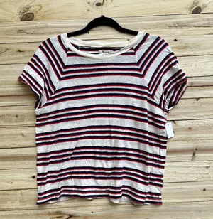 Madewell Striped Puff Sleeve T-Shirt White and Red thumbnail 1