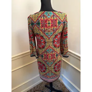 Laundry by Shelli Segal Retro Medallion Print Shift Dress 3/4 Sleeve Lined Bold thumbnail 4