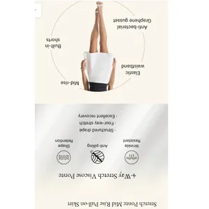 OGL White Stretch Ponte Mid Rise Pull On Pleated A Line Mini Skirt Women Size S thumbnail 3