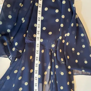 Akira Chicago Polka Dot Chiffon Hi-Lo Dress S Navy Sleeveless Nautical Old Money thumbnail 11