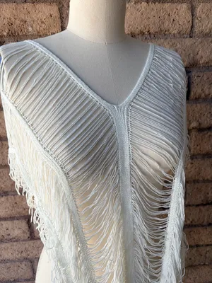 Amazon | White Knit Fringe Tassel Swim Coverup | L thumbnail 6