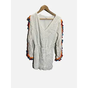 Venus Dress Women XS White Tassel Trim V-Neck Boho Beach Festival Summer thumbnail 2