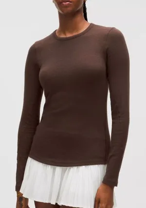 Lululemon Athletica Ribbed Dark Brown Long Sleeve Top Size 2 thumbnail 1