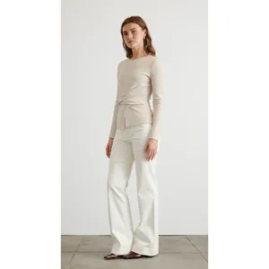 Tanya Taylor Kelsey Rib Knit Twist Front Long Sleeve Top‎ Beige M thumbnail 9