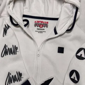 Airwalk White Zip-Up Hoodie Bold Logo Sleeve Graphics Y2K Skater M thumbnail 2