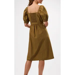 Amour Vert Square Neck Button Front Dress in Elm 100% Cotton thumbnail 3
