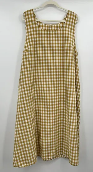 Women Yellow Butter Gingham Dress 2x Relax Midi Coquette Cottage Cotton Granola thumbnail 1