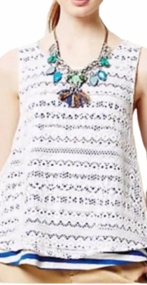 Postmark Anthropologie Tank Top Size Small Swing Trapeze Cropped Lace Layered thumbnail 1