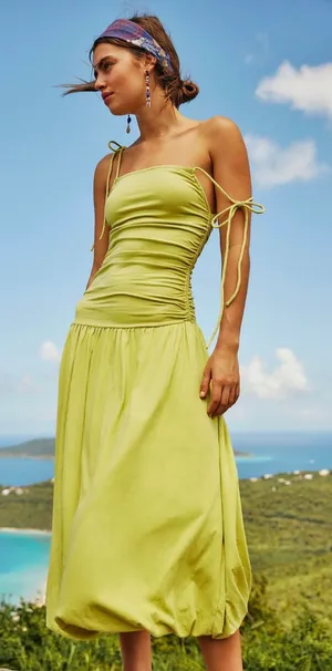 Free People FP Beach Liza Drop-Waist Midi Dress Balloon Apple Green Size XS New thumbnail 1