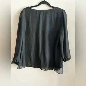 Nanette Lepore Black Metallic Pleated Sheer Blouse Women’s Large L thumbnail 3