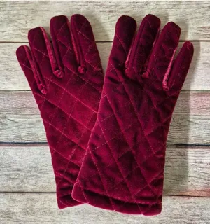 Cejon Maroon Velvet Gloves Thinsulate Lined One Size Stretch Quilted Glamorous thumbnail 1