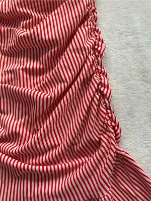 Edikted Gaia Gathered Mini Dress Red White Size XS Ruffle Hem Strapless Ruched thumbnail 5