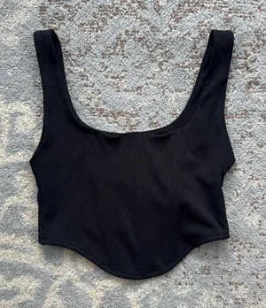 Edit by Nine Square Neck Zip Back Crop Top Black Medium thumbnail 1