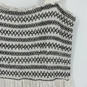 H&M Smocked Babydoll Tank Top Size XS in White & Black thumbnail 2