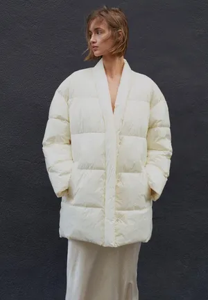 ZARA Water Repellent Puffer Padded Jacket Coat w/ Hidden Button Shinny White New thumbnail 9