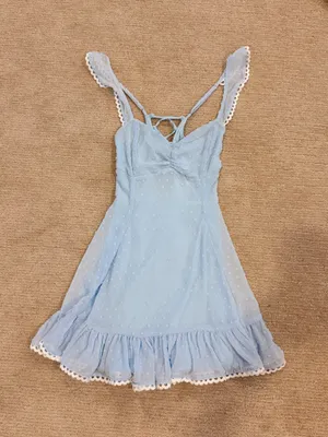 Size S Lucy in the Sky blue polka dot speckled dress #aesthetic #minidress #party #summerdress #hoco thumbnail 1
